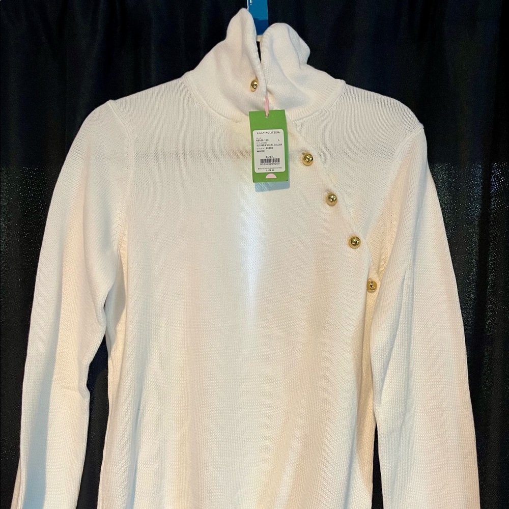 Lilly Pulitzer Women's White Suzanna Shawl Collar Sweater Size L NWT Retail $178